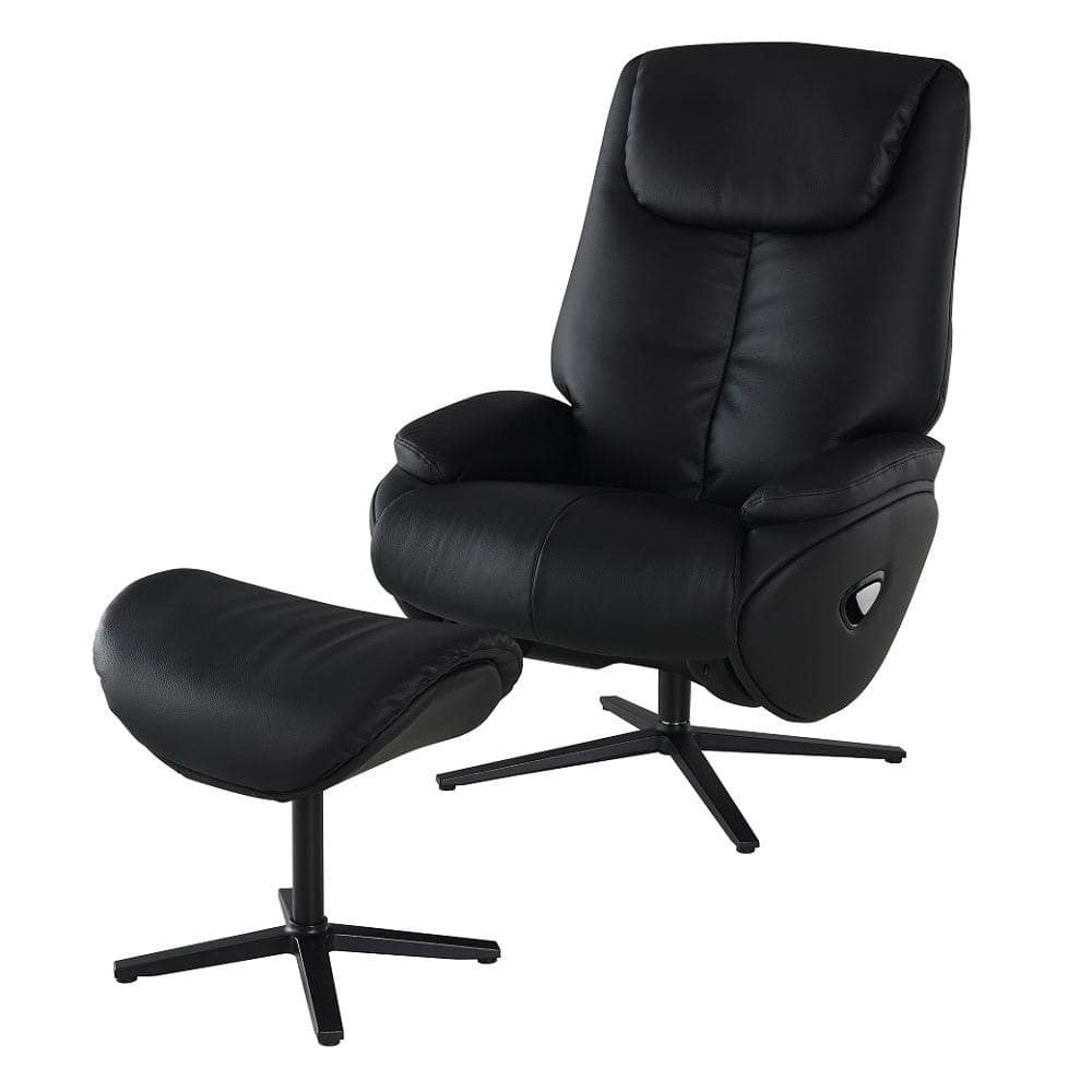 Black Leather Swivel Accent Chair with Ottoman