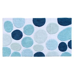 Bath Rug Cotton Blue 34 in. x 21 in. Latex Spray Non-Skid Backing Multiple Pebble Stone Pattern Machine Washable