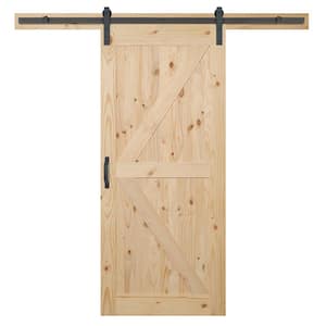 36 in. x 84 in. 1 Panel K-Bar Knotty Pine Wood Interior Sliding Barn Door Slab with Hardware Kit