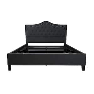 Dante Queen-Size Tufted Dark Gray Fabric and Wood Bed Frame with Stud Accents