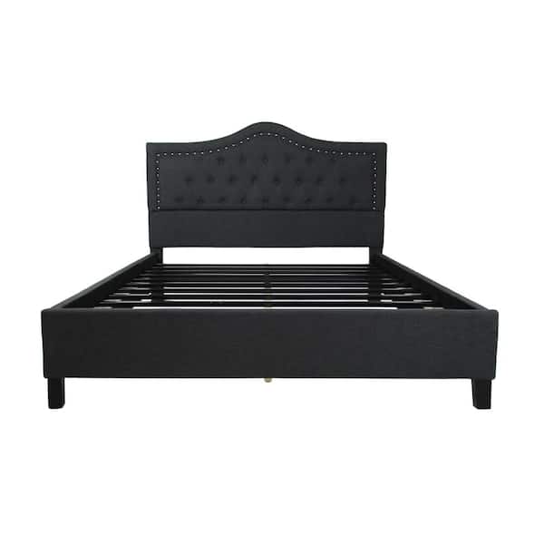 Noble House Dante Queen Size Tufted, Dark Wood Queen Bed Frame