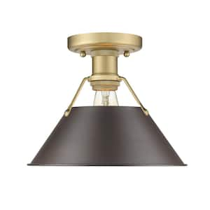 Orwell 10 in. 1-Light Brushed Champagne Bronze and Rubbed Bronze Flush Mount