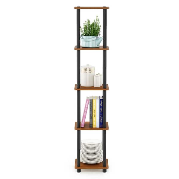 Furinno 57.6 in. Light Cherry/Black Plastic 5-shelf Corner Bookcase with Open Storage