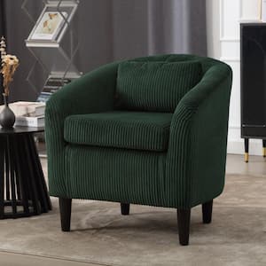 Modern Emerald Corduroy Upholstered Accent Chair with Wooden Legs