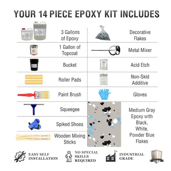 Armorclad Epoxy Floor Kit | 14 PC | Add On Kit | Up to 300 SQ FT No Topcoat