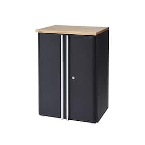 Steel Freestanding Garage Cabinet in Black with Wood Top (24 in. W x 34 in. H x 19 in. D)