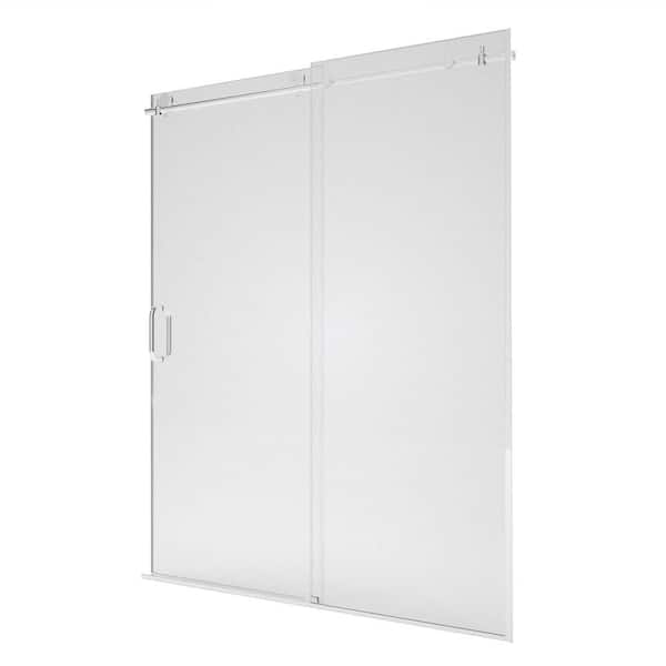 Arcus 60 in. W x 76 in. H Sliding Semi-Frameless Shower Door in Chrome Finish with Clear Glass