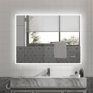 48 in. x 36 in. Large Rectangular Framed Wall Anti-Fog LED Bathroom Vanity Mirror in White