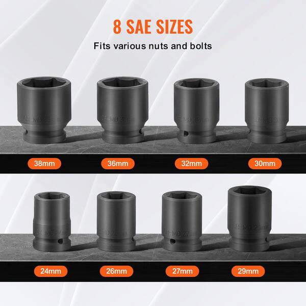 SKYSHALO Axle Nut Impact Socket Set, 3/4 in. Drive 6-Point 8-Piece