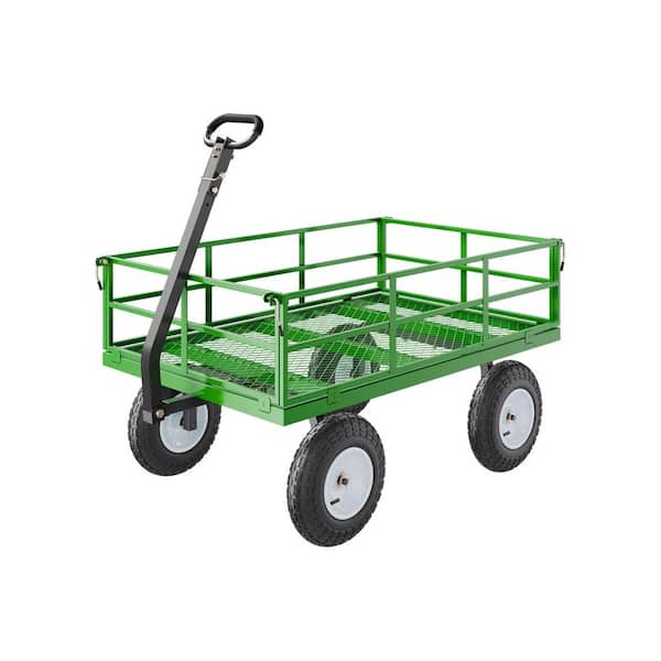 1200 lbs. 9.03 cu. ft. Steel Garden Cart Pullable Garden Wagon Yard Cart 2 in 1 Outdoor Metal Utility Wagon Yard Trailer