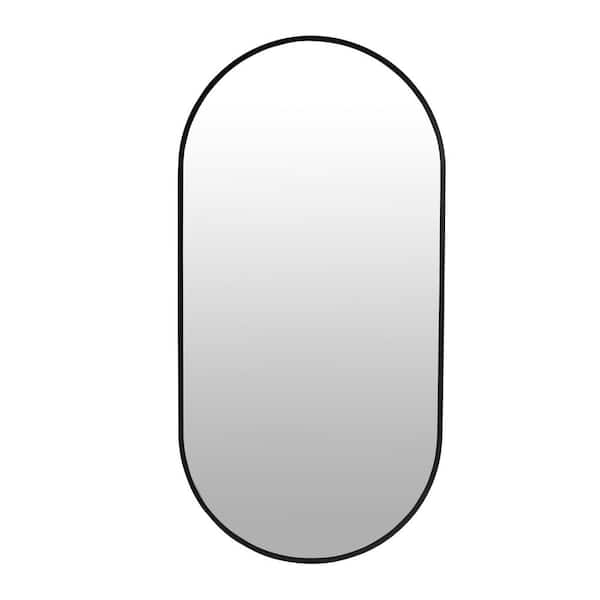 Boosicavelly 17.70 in. W x 35.40 in. H Oval Framed Folding Wall Bathroom Vanity Mirror in Black