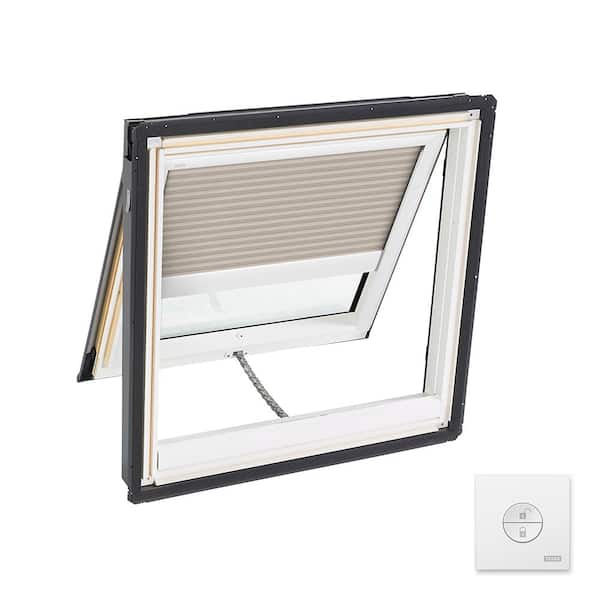 VELUX 44-1/4 x 45-3/4 in. Solar Powered Venting Deck Mount Skylight, Laminated LowE3 Glass, Classic Sand Light Filtering Blind