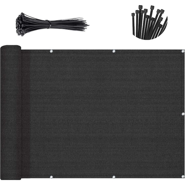 Angel Sar 3 ft. x 10 ft. Heavy Duty Black Balcony Privacy Screen Fence for Outdoor Porch
