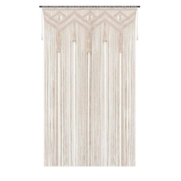 72 in. x 52 in. Beige Boho Macrame Curtain-Beaded Window/Door Hanging, Handmade Wedding & Room Wall Art Decor, Cotton