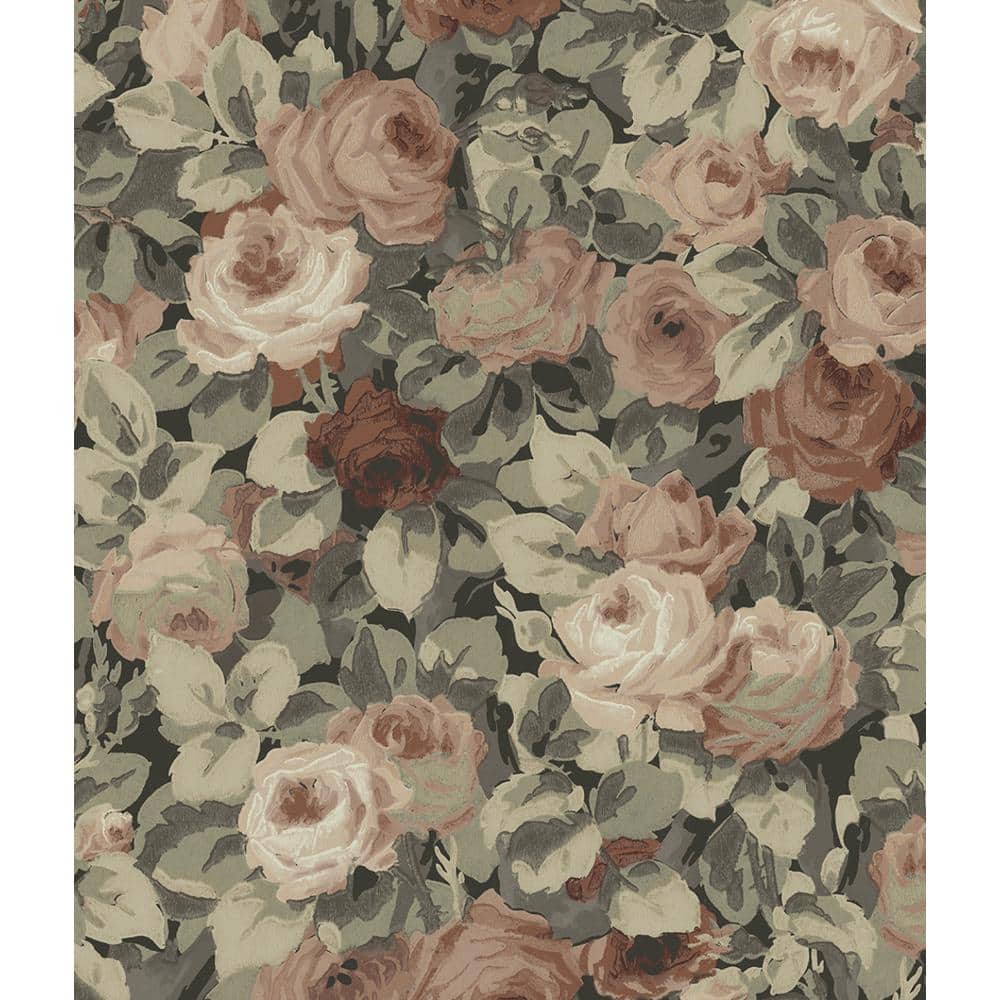 NextWall 30.75 sq. ft. Dusty Mauve and Ash Grey Rose Garden Vinyl Peel ...