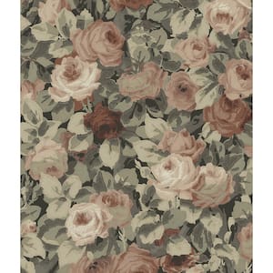 30.75 sq. ft. Dusty Mauve and Ash Grey Rose Garden Vinyl Peel and Stick Wallpaper Roll