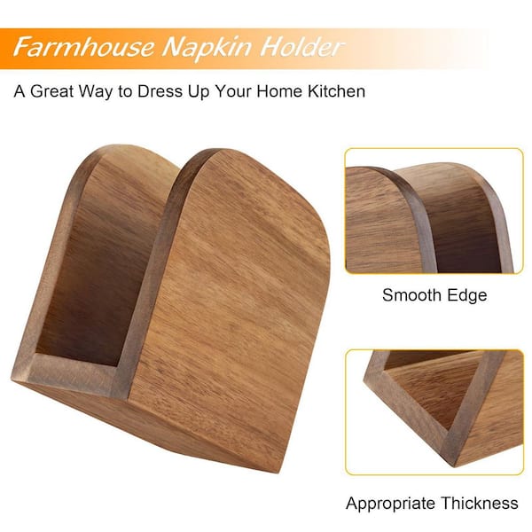 Acacia Wood Napkin Holder for Table, Kitchen, Dining Room, Party, Cocktail, Outdoor Use (1-Pack)