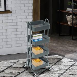 4-Tier Metal 4-Wheeled Shelves Storage Utility Cart in Gray