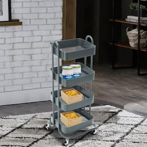 4-Tier Metal 4-Wheeled Shelves Storage Utility Cart in Gray