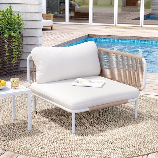 Crestlive Products 1-Piece Drawcord Metal Patio Sectional Sofa Set Outdoor Sectional with Beige Cushions and Removable Armrests