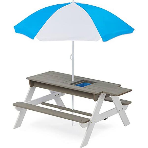 Anvil Kids Picnic Table with Umbrella Outdoor Wooden 4 Seat Picnic ...