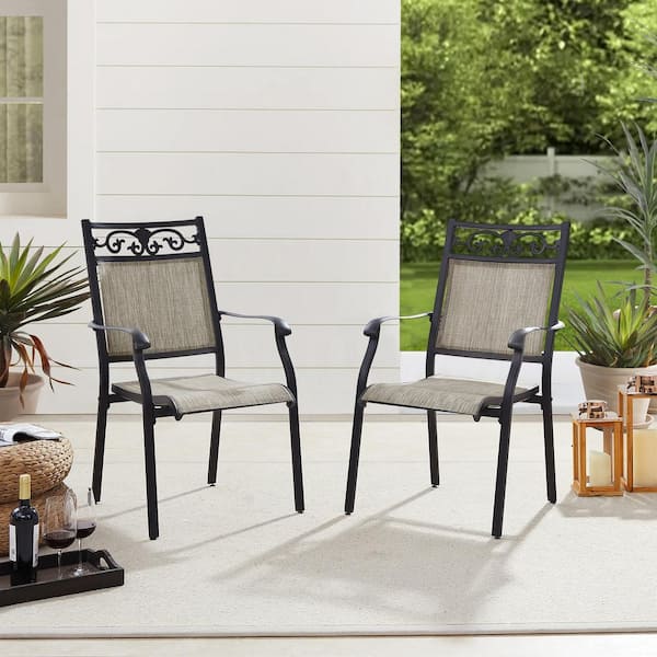 ULAX FURNITURE Stackable Cast Aluminum Outdoor Dining Chair Set of 2