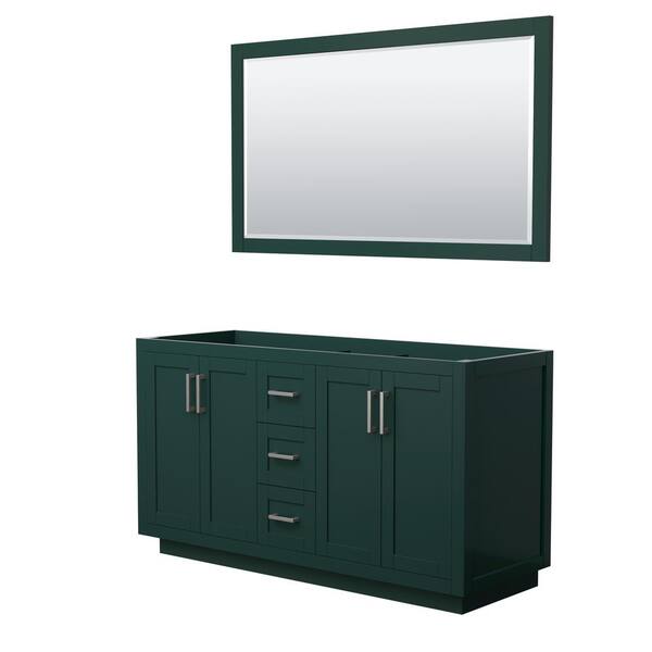 Wyndham Collection Miranda 59.25 in. W x 21.75 in. D x 33 in. H Double Sink Bath Vanity Cabinet without Top in Green with 58 in. Mirror