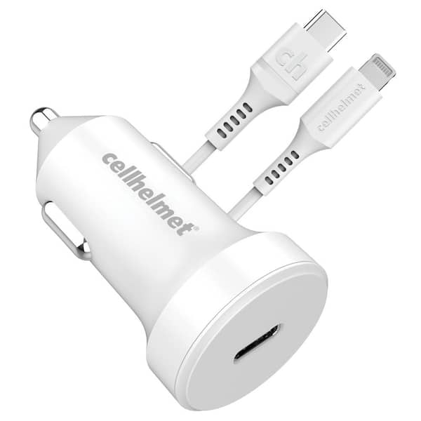 cellhelmet 20-Watt Single-USB Power Delivery Car Charger with USB-C to  Lightning Round Cable, 3 ft. CARPD20WRLIGHT - The Home Depot