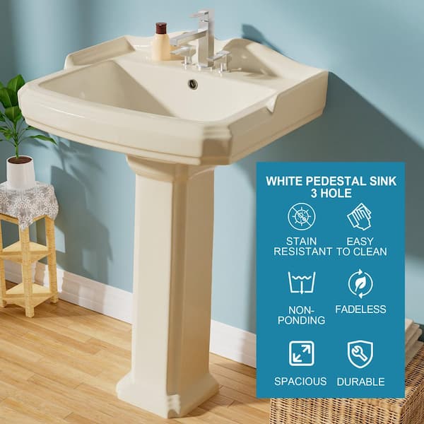 19 in. D x 23 in. W Pedestal Combo Bathroom Sink in Bone Vitreous China Rectangular Pedestal Bathroom Combo Sink
