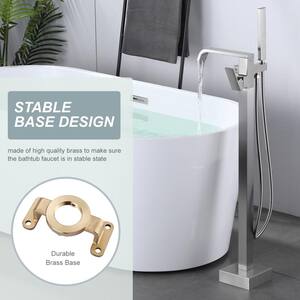 Single Handle Floor Mounted Freestanding Tub Filler with Diverter and Handshower in Brushed Nickel