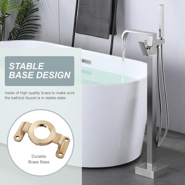 Brass Single-Handle Claw Foot Freestanding Tub Faucet Waterfall Bathtub Filler with Hand Shower in Brushed Nickel