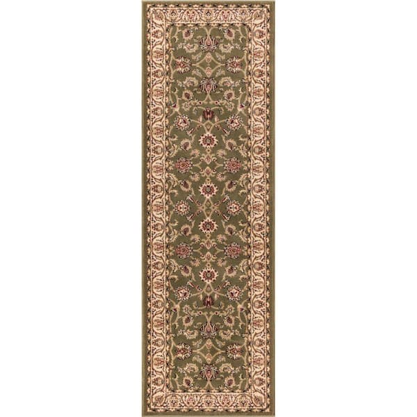 Well Woven Barclay Sarouk Green 2 ft. x 7 ft. Traditional Floral Runner Rug