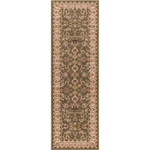 Barclay Sarouk Green 3 ft. x 10 ft. Traditional Floral Runner Rug
