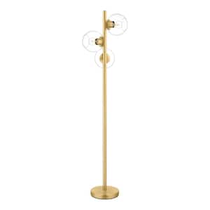 Vista Heights 62 in. 3 Light Aged brass Standard Indoor Floor Lamp With Clear Glass Shade