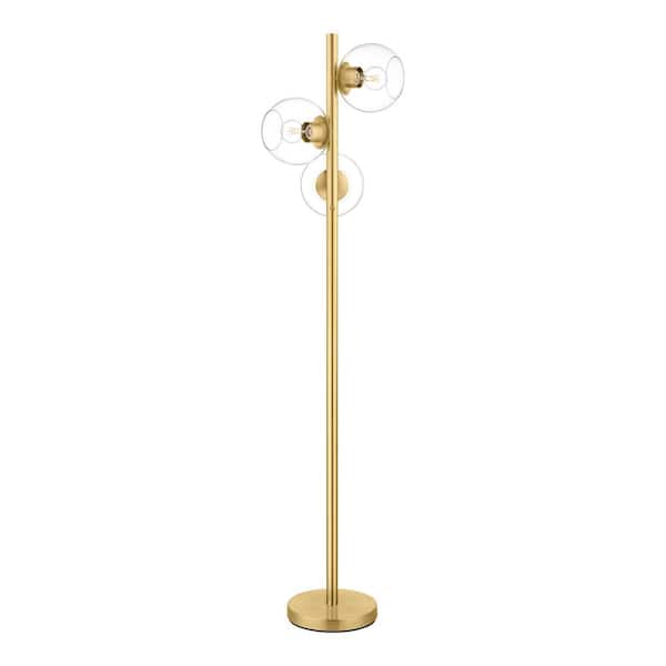 Hampton Bay Vista Heights 62 in. 3 Light Aged brass Standard Indoor Floor Lamp With Clear Glass Shade