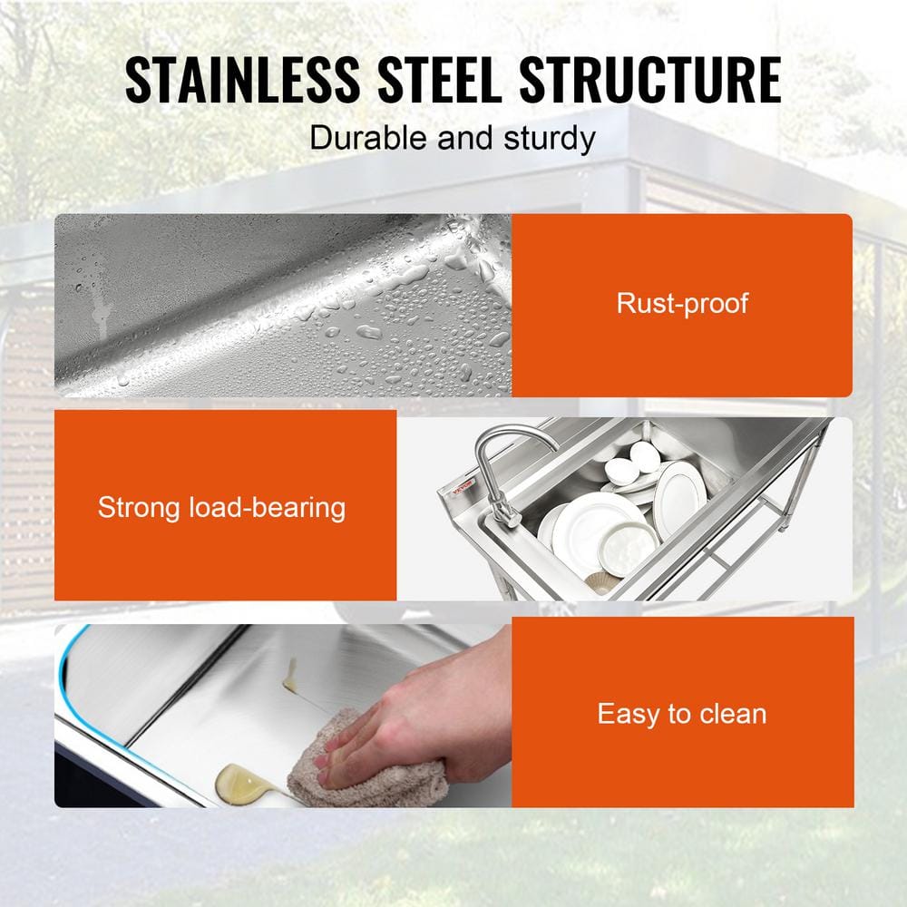 Stainless Steel Utility Sink with Faucet and Workbench