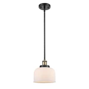 Bell 60-Watt 1 Light Black Antique Brass Shaded Mini Pendant Light with Frosted Glass Shade