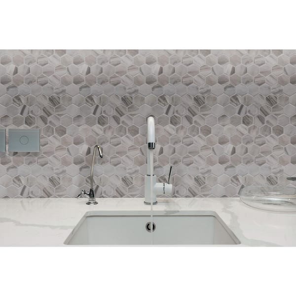 Ader Botticino 2 in. Hexagon 12 in. x 12 in. x 0.37 in. Matte Porcelain Mesh-Mounted Mosaic Tile (7.36 sq. ft./Case)