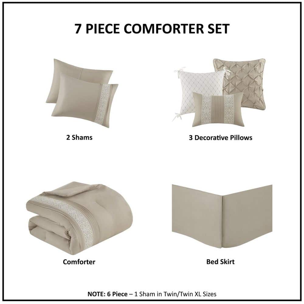 Taupe Queen Microfiber Comforter Set with Decorative Pillows