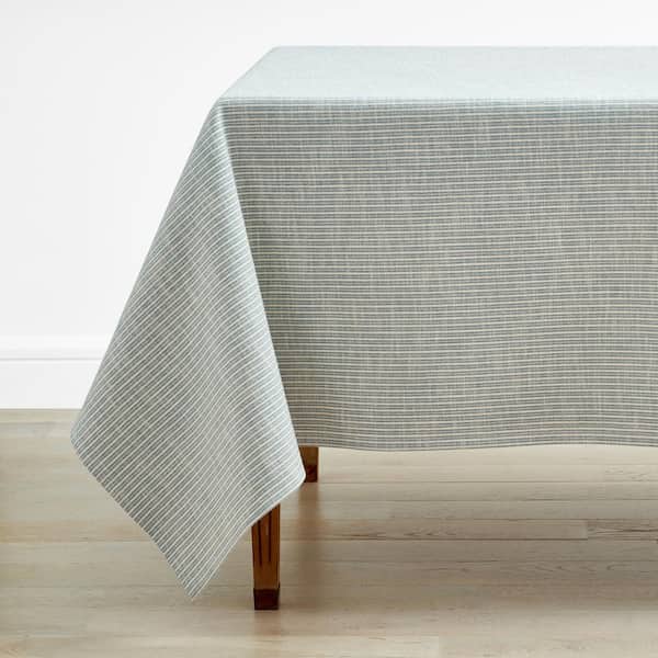 The Company Store Textured Stripe Yard-Dyed 70 in. x 90 in. Teal Blue Cotton Tablecloth
