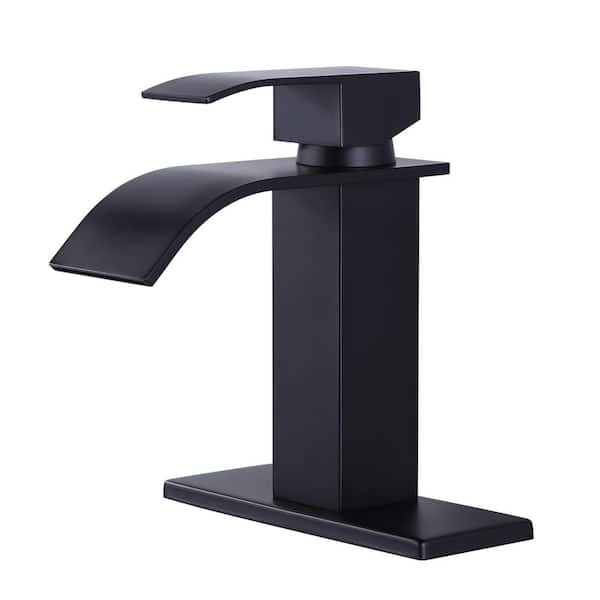 ALEASHA 4 in. Center set Single Handle High Arc Bathroom Sink Faucet with Drain Kit Included in Matte Black
