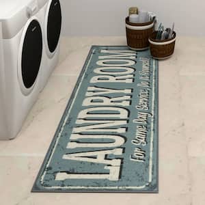 Laundry Collection Non-Slip Rubberback 2x5 Laundry Room Runner Rug, 20 in. x 59 in., Baby Blue
