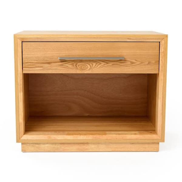 Benjara Noe Malia Natural Brown and Nickel 1 Drawer 19.76 in. W Nightstand