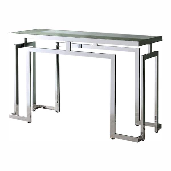 Furniture of America Towson 52 in. Chrome Plating Rectangular Glass Top Console Table