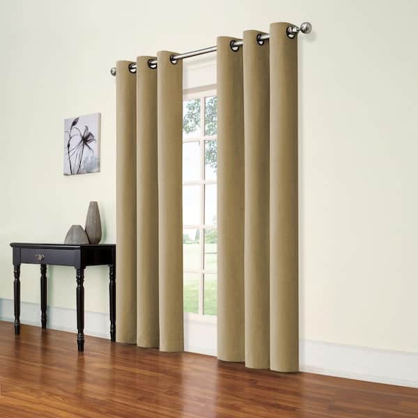 Eclipse Andora Thermaback Jute Textured Solid Polyester 42 in. W x 95 in. L Blackout Single Grommet Top Curtain Panel