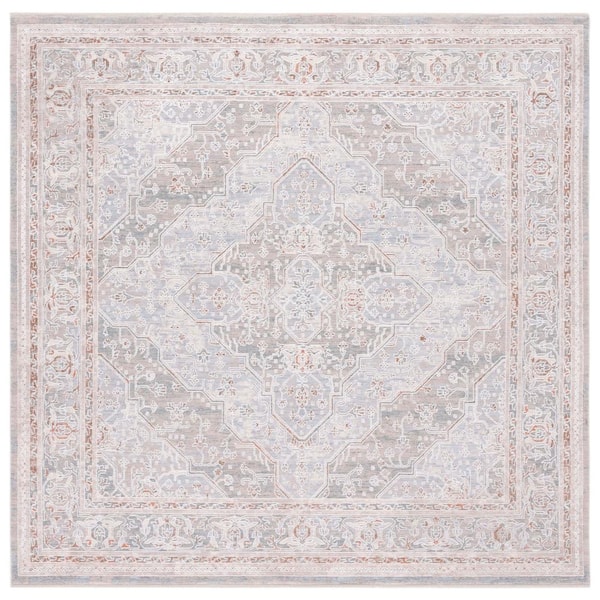 SAFAVIEH Marmara Beige/Blue Rust 7 ft. x 7 ft. Square Border Floral Area Rug