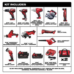 M18 18V Lithium-Ion Cordless Combo Kit (10-Tool) with (2) Batteries, Charger and (2) Tool Bags & Hole Saw Set