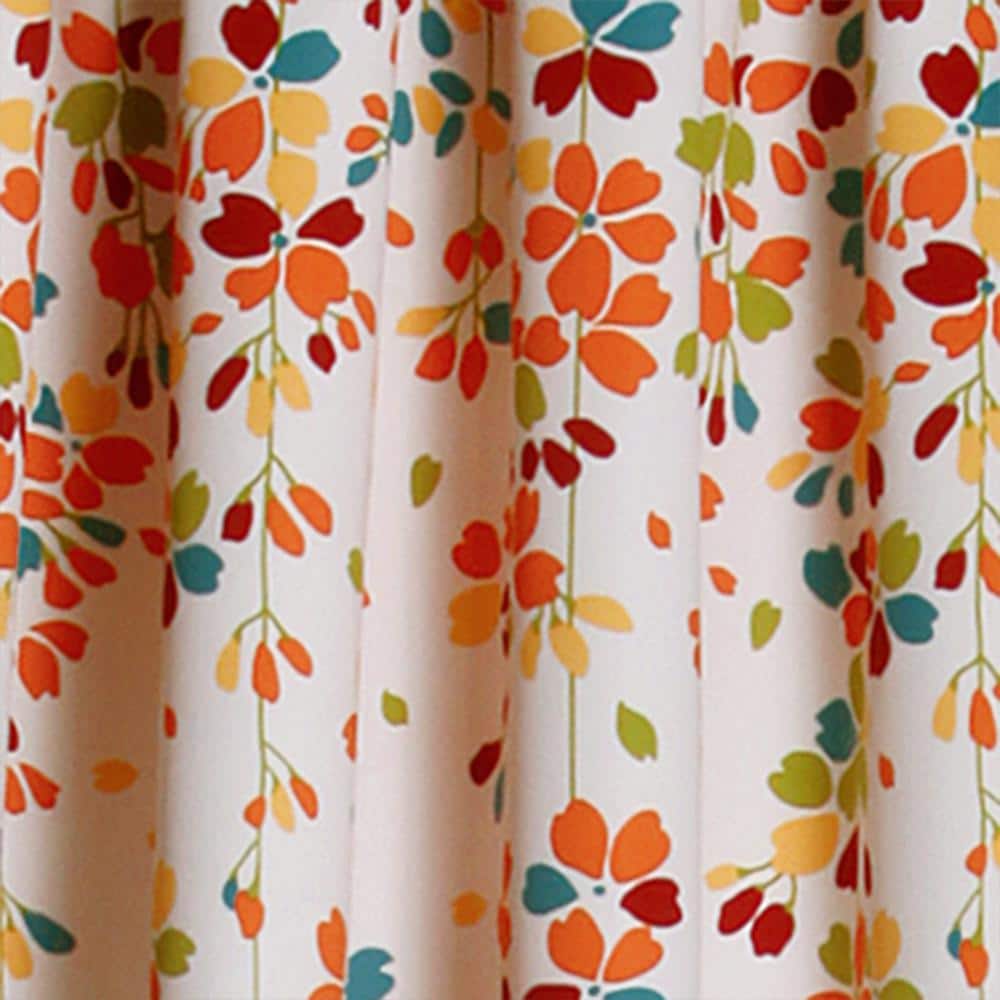 Turquoise and Tangerine Floral Blackout Polyester Curtain Panels