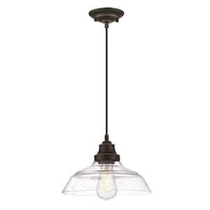 Iron Hill 1-Light Oil-Rubbed Bronze with Highlights Pendant and Clear Seeded Glass