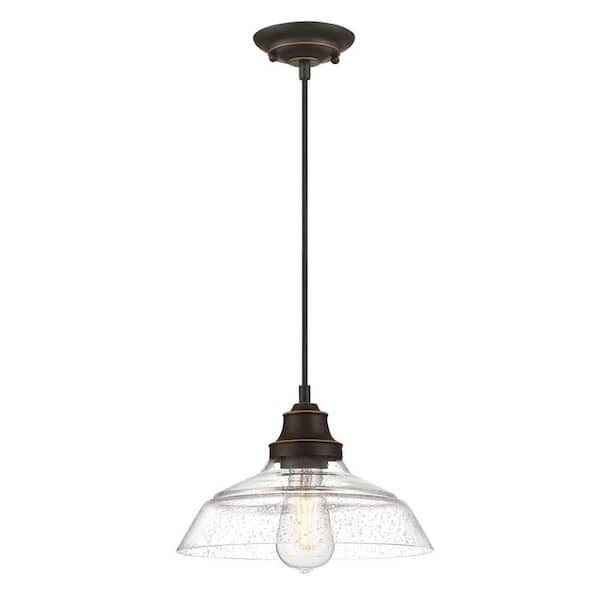 Westinghouse Iron Hill 1-Light Oil-Rubbed Bronze with Highlights Pendant and Clear Seeded Glass